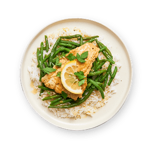 Lemon Butter Cod, Green Beans & Rice