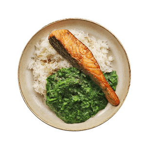 Salmon with Creamed Spinach & Rice