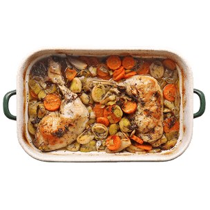 Poulet, poireaux & carottes au thym