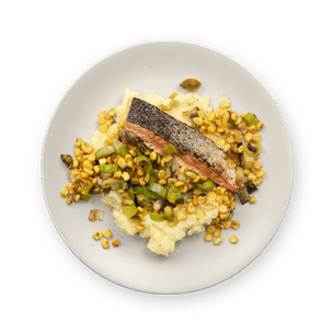 Salmon with Corn & Mashed Potatoes