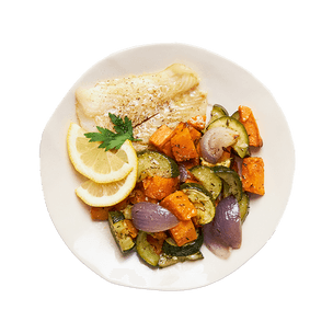 Cod with Roasted Mixed Squash