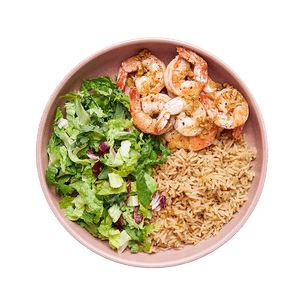 Garlicky Shrimp with Rice & Salad
