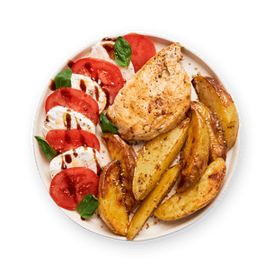 Poulet, pommes de terre & salade tomates mozza