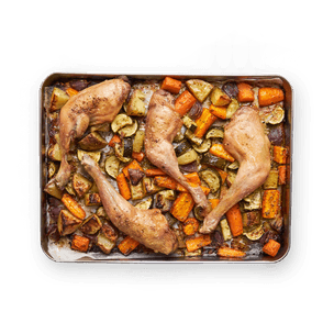 One pan cuisses de poulet & légumes rôtis