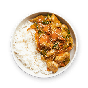 Wok légumes sautés, poulet & sauce cacahuète