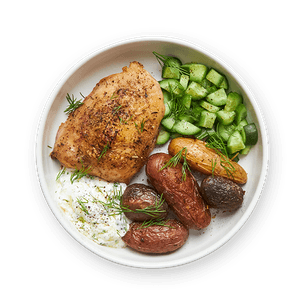 Chicken Thighs with Potatoes & Tzatziki