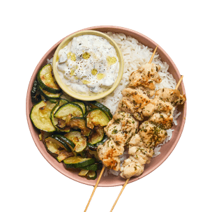 Chicken Skewers with Zucchini & Rice