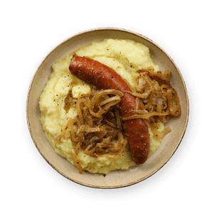 smoked-sausage-with-onion-gravy-and-mashed-potatoes