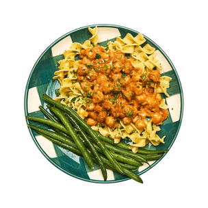 Chickpea Paprikash with Egg Noodles & Green Beans