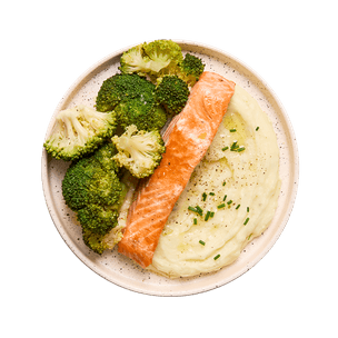 Salmon with Cheesy Mashed Potatoes & Broccoli