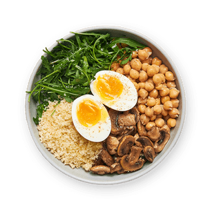 Bowl pois chiches, champignons & œuf mollet