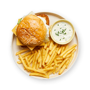 Burger poulet, frites & sauce deluxe maison