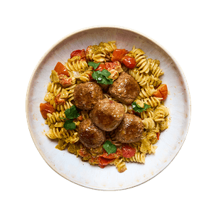 Easy Pesto Pasta with Meatballs