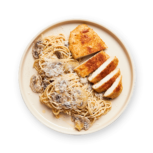 chicken-cutlet-with-mushroom-pasta