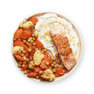 salmon-with-roasted-veggies-and-yogurt-sauce