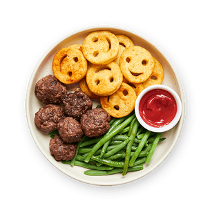 meatballs-with-smiley-fries-and-green-beans