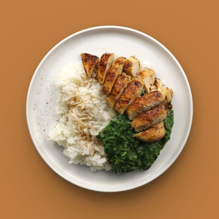 Chicken with Creamed Spinach & Rice 