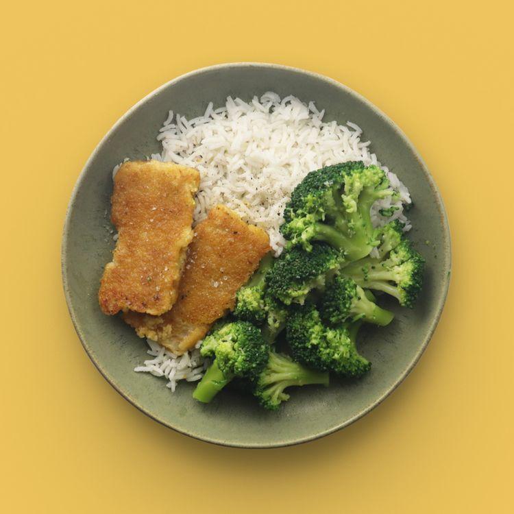 Breaded Fish, Rice & Broccoli