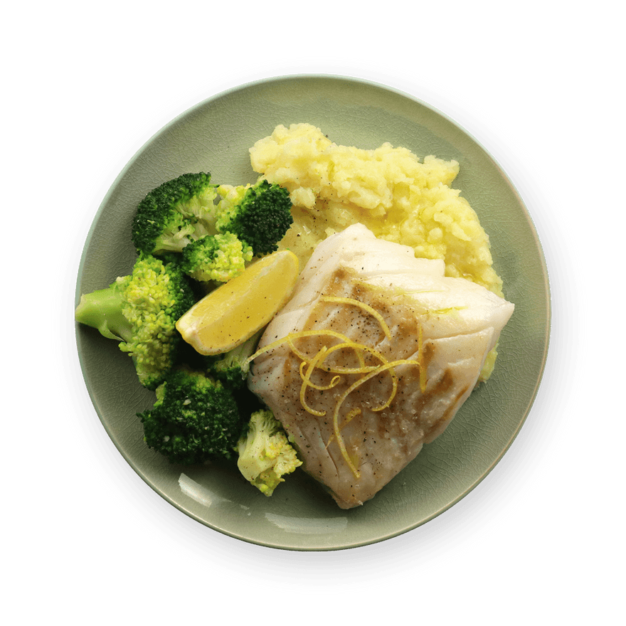 Pan-Fried Cod, Mashed Potatoes & Broccoli
