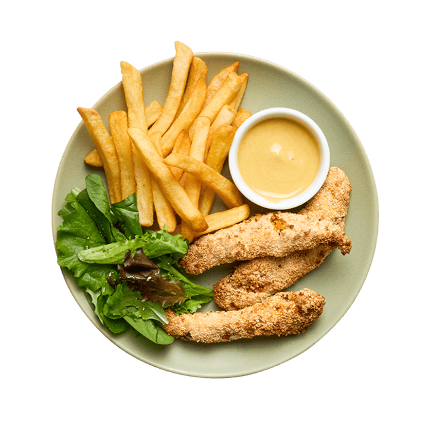 Poulet pané frites au air-fryer & salade Poulet pané frites au air-fryer & salade