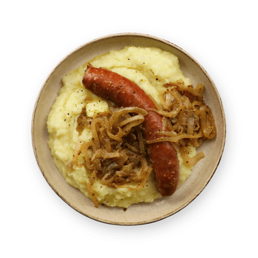 Smoked Sausage with Onion Gravy & Mashed Potatoes