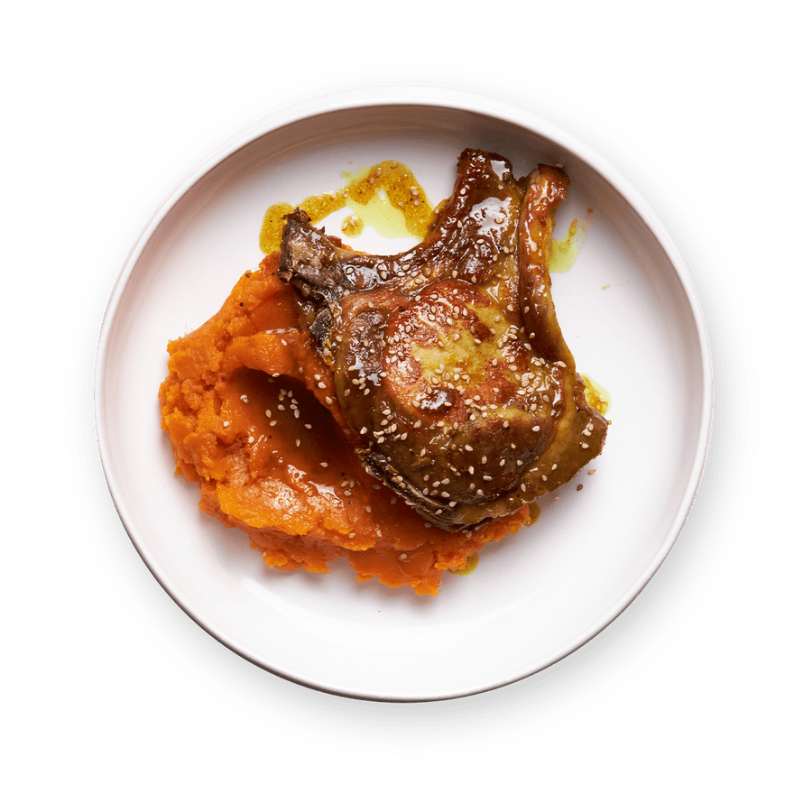 Honey-Curry Pork Chops & Mashed Sweet Potatoes