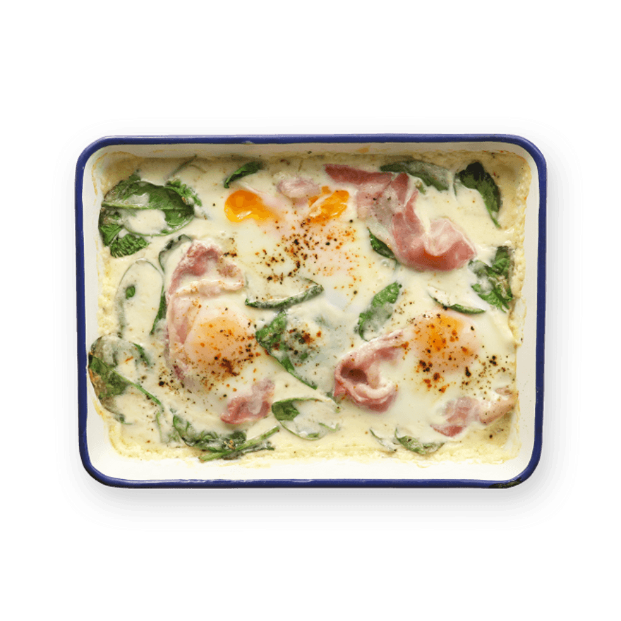 Creamy Baked Eggs with Spinach & Bacon
