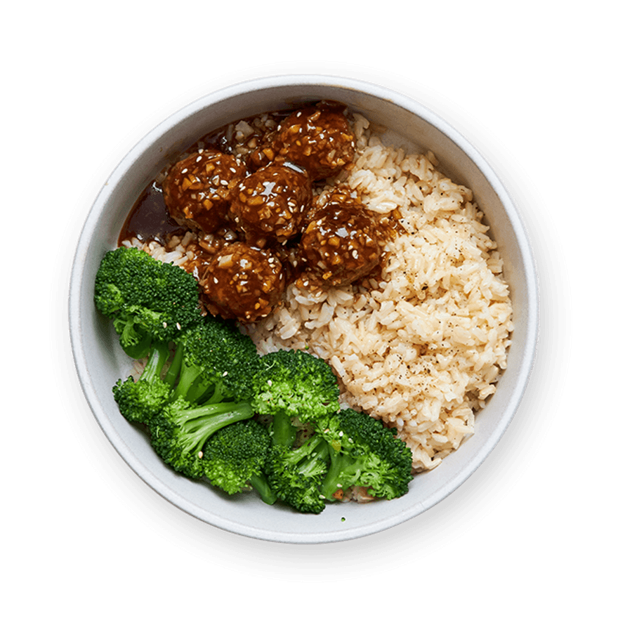 Garlic Teriyaki Meatballs with Rice