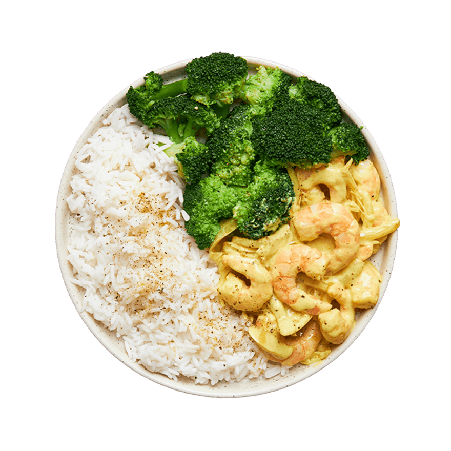 Coconut Curry Shrimp with Rice & Broccoli
