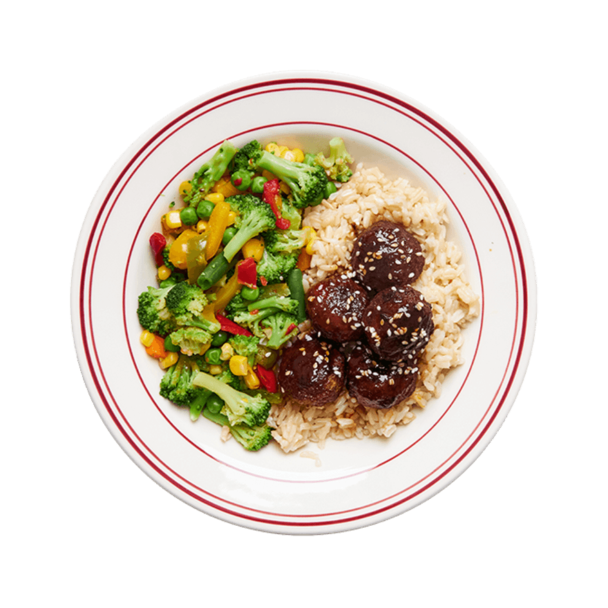 Sriracha-Honey Meatballs with Rice & Veggies
