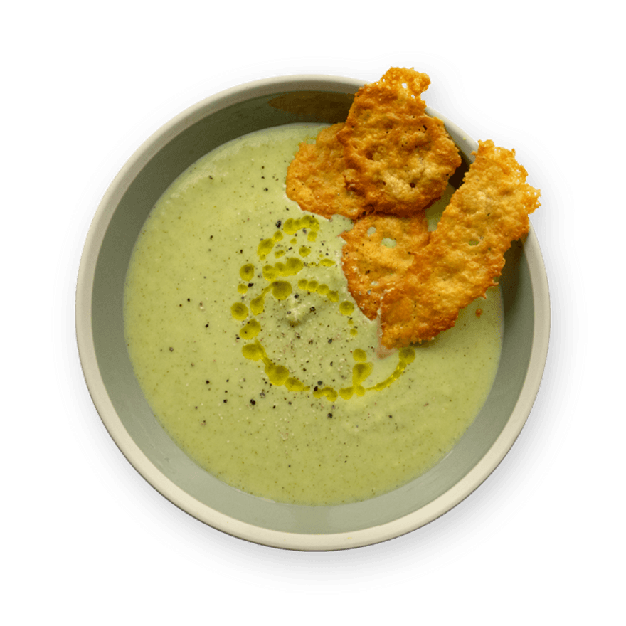 Broccoli Soup with Parmesan Crisps