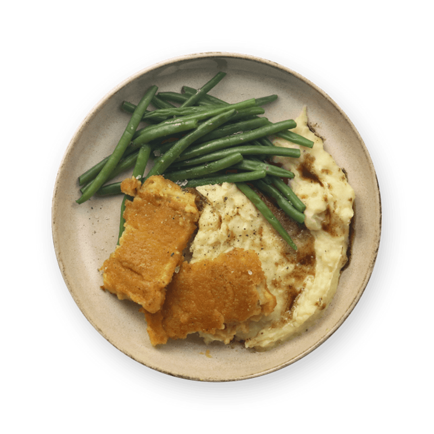 Breaded Fish, Mashed Potatoes & Green Beans
