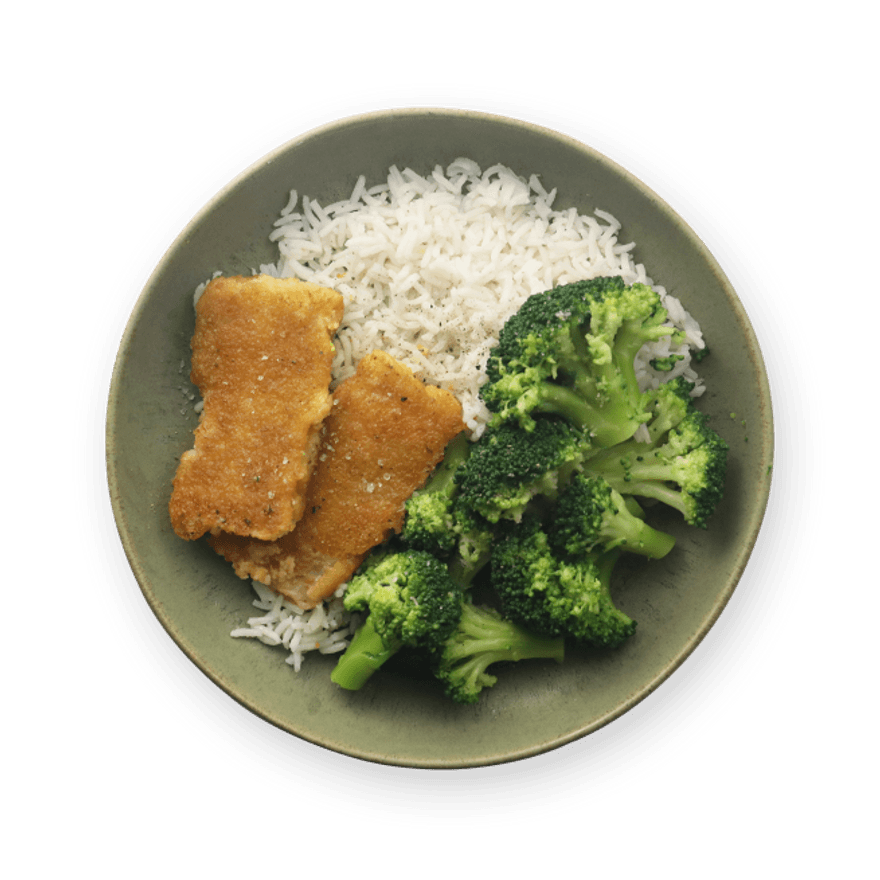 Breaded Fish, Rice & Broccoli