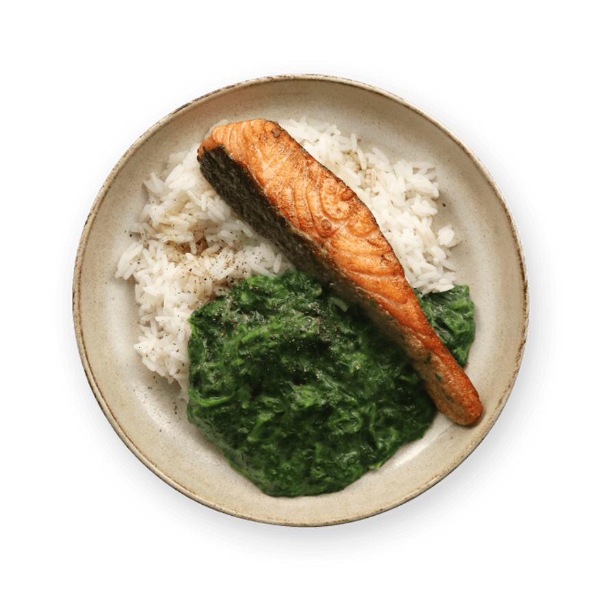 Salmon with Creamed Spinach & Rice