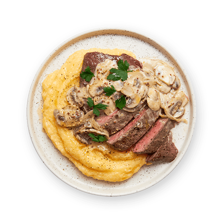 Steak with Creamy Mushrooms & Polenta