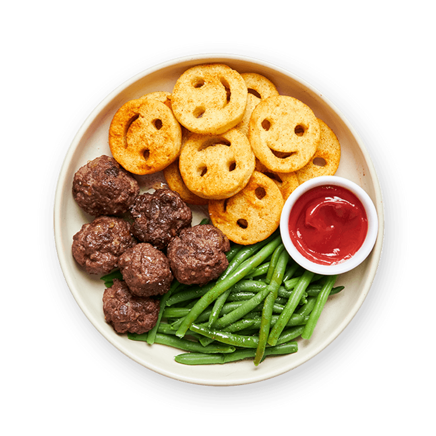 Meatballs with Smiley Fries & Green Beans