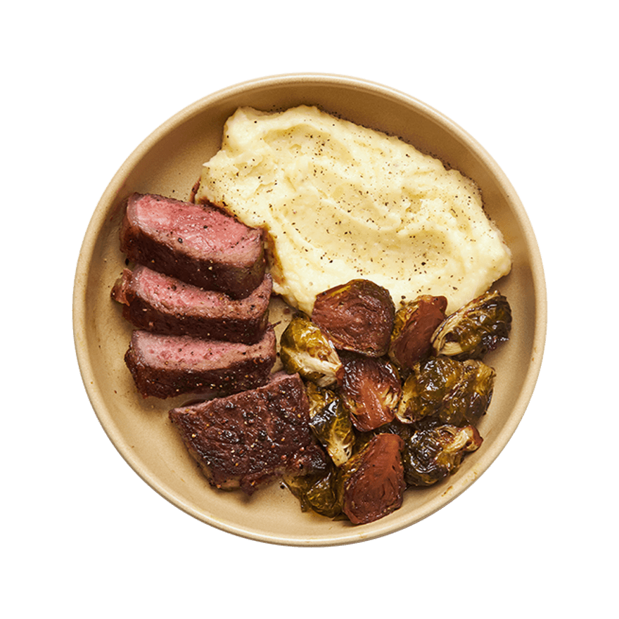 Steak with Balsamic Brussels & Mashed Potatoes
