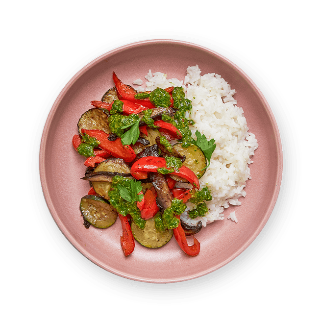 veggies-and-rice-with-chimichurri-sauce